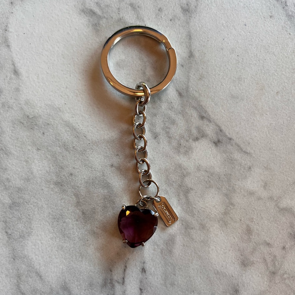 Coach keychain with purple heart crystal